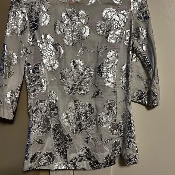 TORY BURCH White Silver METALLIC Tunic Top 4 - Picture 1 of 3